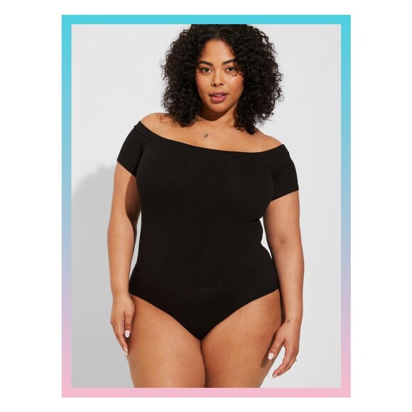 torrid Tops - NWT Torrid 5X Deep Black Everyday Ribbed Knit Off The Shoulder Neckline Bodysuit